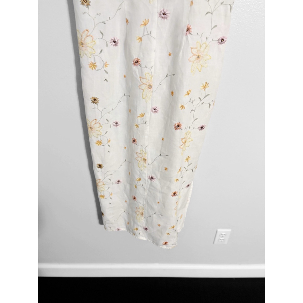 Vintage Embroidered Cottage Core Floral Linen Dainty Maxi or Midi Dress - Picture 4 of 9